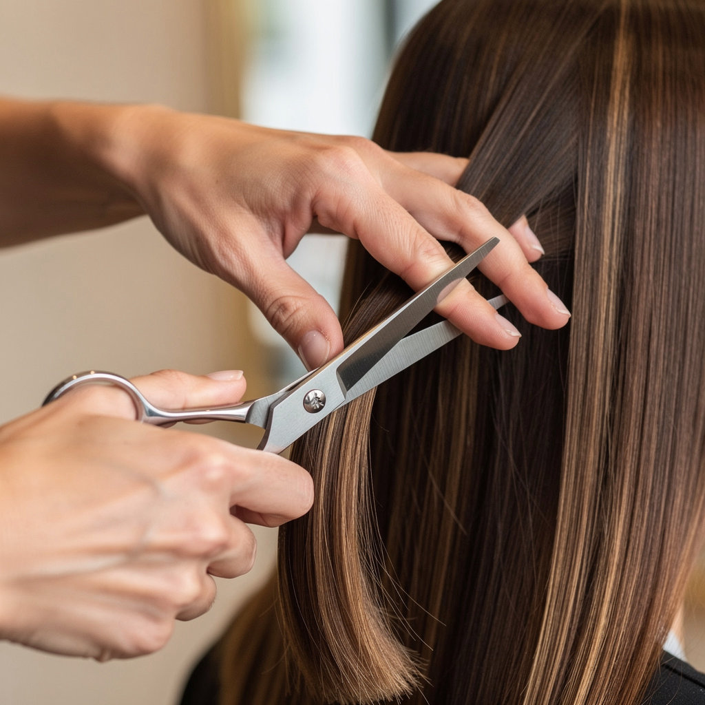 Dahlia's Beauty Salon stylist providing a precision haircut to a client in Santa Barbara